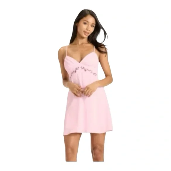 NWT Wild Fable Women’s Embroidered Crepe Mini A-Line Mini Dress- Pink L - Picture 1 of 9